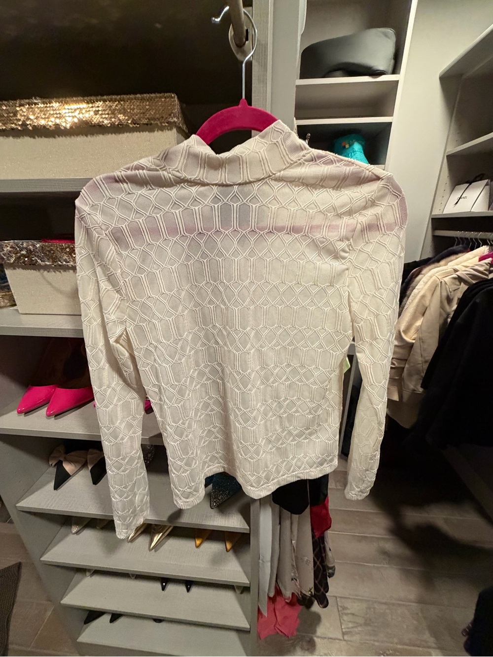 MELLODAY Cream Geometric Knit Long-Sleeve Top